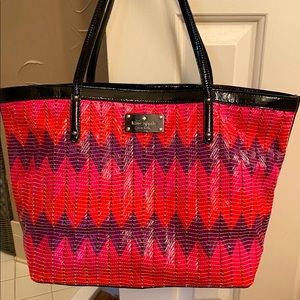 Kate Spade Tote. Black patent straps multi color woven leather
